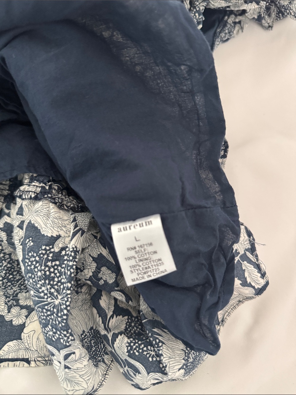 Aureum Floral Tie Front Ruffle Peplum Top Navy White Size L - Picture 5 of 6